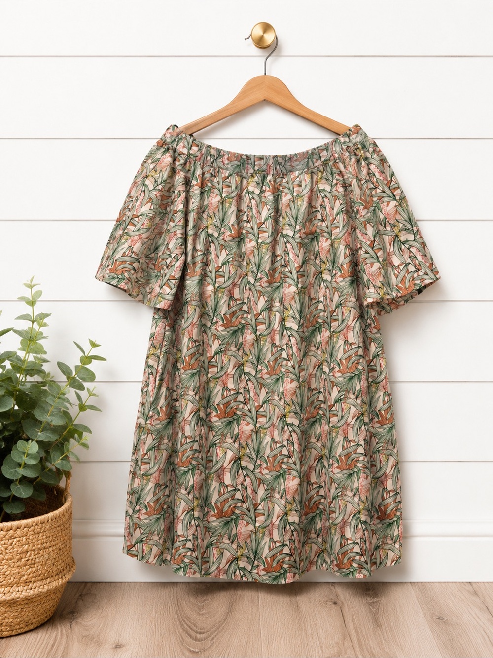 🌿 H&M Tropical Botanical Off Shoulder Dress Women’s Medium Boho